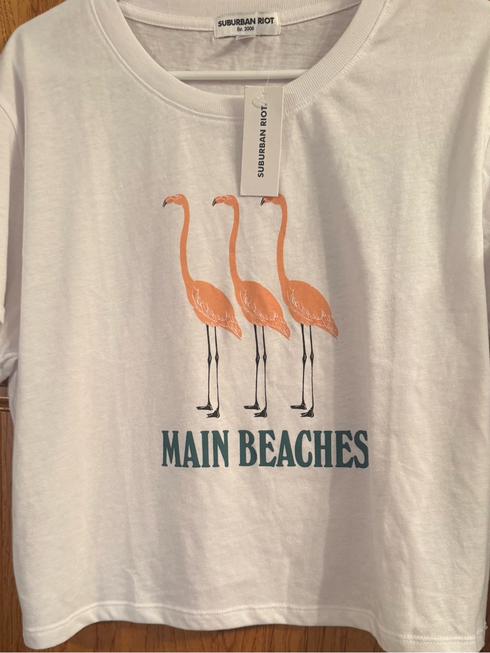 Sub_Urban Riot White Tee with Orange Flamingo Print
